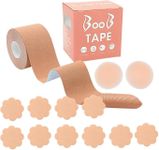 Boob Tape, 5M Extra-Long Roll With 10 Pieces Reusable Nipple Covers + Silicone Nipple Covers, Self Adhesive, Achieve Chest Lift, Comfortable & Waterproof With Storage Box