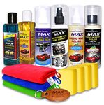 MAX Premium Car Care Kit - Basic (Pack of 6 Items of 200 ML Each, 3 Pcs Microfiber Cloth 350 GSM, 4 Pcs Foam Applicators) for Car Cleaning, Washing, Conditioning, Rubbing and Polishing