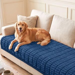 hyha Couch Cover for Dogs Washable, Non Slip Thick Flannel Sofa Protector, Pet Friendly Plush Furniture Cover for Sectional Sofa & Loveseat (Navy Blue, 35.4" x 95")