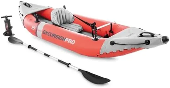 INTEX 68303EP Excursion Pro K1 Inflatable Kayak Set: Includes Deluxe 86in Kayak Paddles and High-Output Pump – SuperTough PVC – Adjustable Bucket Seat – 1-Person – 220lb Weight Capacity