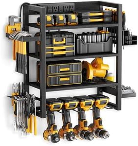 Kalrin Wood-Metal Power Tool Organizer Wall Mount with 5 Charging Station, 3 Tier Garage Tool Organizers and Storage with 4 Drill Holders, Power Tool Storage for Workshop, Basement, Pure Black