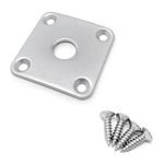 Vintage Forge Satin Chrome Metal Jack Plate Compatible with USA Les Paul Guitar Square Curved with Screws JPS30-SAT