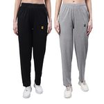 VIMAL JONNEY Regular Fit Cotton Trackpant For Women (Pack Of 2)-D10_Blk_Mlg_002-Small, Multicolor