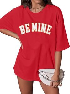 Be Mine Valentines Day Shirts: Women Towel Embroidery Letter Print Oversized T-shirt Valentine'S Day Gifts Top, Red 0, XX-Large