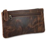 moonster Leather Pencil Case Pouch, Handcrafted Leather Pen Case with Zipper That’s Made to Last - Elegant & Practical Brown Leather Pencil Cases for Adults, Unique 20x10cm Design with Side Pocket