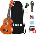 Donner Soprano Ukulele for Beginners 21 Inch Ukelele Starter Bundle Kit with Free Online Lessons Bag Strap String Tuner Picks Cloth Ukalalee Yukalalee (Orange)