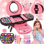 66 Pcs Kids Makeup Sets For Girls with Portable Stand,Make Up Starter Kit Children Princess Pretend Play Games Toys Presents,Little Girl Birthday Gifts Set For Age 3 4 5 6 7 8 9 10 11 12 Years Old