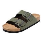 FITORY Mens Sandals, Arch Support Slides with Adjustable Buckle Straps and Cork Footbed for Summer Green Olive Size 8.5