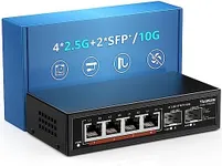 6 Port 2.5G Umanaged Ethernet Switch, 4 x 2.5G Base-T Ports, 2 x 10G SFP, Compatible with 100/1000/2500Mbps, Metal Fanless, Desktop/Wall Mount YuanLey 2.5Gbe Network Switch for Wireless AP, NAS, PC