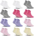 SkiBeaut 12 Pairs Girls Kids Socks, Toddler Non Slip Skid Little Boys Girls Grips Slipper Children House Socks for 5-7 Years