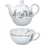 V&A Alice in Wonderland Teapot and Cup Set For 1 in Gift Box, Fine China Tea Set, White, 250 ml