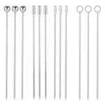 Stainless Cocktail Sticks, 12Pcs Reusable Fruit Sticks Metal Martini Toothpick Suit, 4 Styles