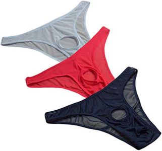 KHUFUZI Men's 3 Colors Pack Sexy Brief Cool Underwear Ice Mesh G-Strings Bikini Thongs Gifts for Boyfriend