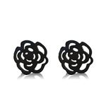 SBI Jewelry Rose Flower Floral Black Earrings Studs Women Sister Friends BFF Mom Grandma Cousin Niece Granddaughter Family Birthday Anniversary Mothers Day Stainless Steel