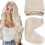 Sunny Hair Weft Hair Extensions Human Hair Sew in Hair Extensions Human Hair Straight Hair Extensions for Women Real Human Hair 20inch White Blonde