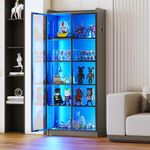 MDGC 65" Display Cabinet with Acrylic Glass Door, LED Bookcase with Human Sensor 3-Color Lights, 5-Tier Curio Storage Cabinet with Adjustable Shelf for Collectibles,Bedroom,Living Room,Office