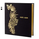 Totocan Photo Album Self Adhesive Pages, Large Self - Stick Picture Albums with Gold Foil Stamping Linen Cover, Holds 3X5, 4X6, 5X7, 6X8, 8X10, 10x12 Photos (Self Adhesive 13.2"x13" 40Pgs, Black)