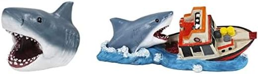 Penn-Plax Jaws Officially Licensed 2-Piece Aquarium Ornament Bundle – Comes with Boat Attack and Shark Swim-Through – Small