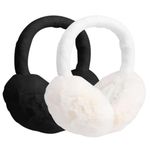 EOAMGO Ear Muffs, 2Pcs Ear Muffs Women Foldable Portable Ear Warmer, White Ear Muff Black Ear Muff, Synthetic Fur Warm Earmmuffs with Full Ear Cup Design for Thanksgiving Winter