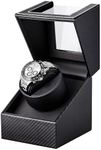 UnaMela Watch Winder for Automatic Watches: Automatic Single Watch Winder Box, Rotating Watch Case in Black Carbon Fiber Leather, Watch Rotator with Japanese Quiet Motor, Battery Powered or AC Adapter