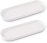 Ceramic Sink Tray, Bathroom Counter Tray, Bathtub Tray, Cosmetics Dish, Candle Tray, Perfume Shampoo Liquid Soap Tray Simple Style Design Suit for Bathroom and Kitchen (2pcs White)