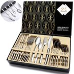 Cutlery Set, 24 Piece Cutlery Set Stainless Steel Flatware Silverware Set Including Dinner Knife Fork Spoon and Teaspoon Mirror Polished & Dishwasher Safe Cutlery Utensil Set Service for 6 (Silver)