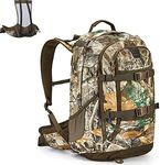 TR Hunting Backpack Internal Frame, Waterproof Hunting Pack with Rain Cover, 2200cu Realtree Edge Camo Hunting Daypack for Rifle Bow Gun