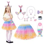 ACWOO Mermaid Costume, Girls Mermaid Princess Costume with Mermaid Tail Coin Purse and Necklace Bracelet Jewellery Set, Rainbow Tutu Skirt Fancy Dress for Girls Party, Cosplay