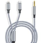 USB C to 3.5mm Aux Cable, 2 in 1 USB C to 3.5mm Car Aux Stereo Headphone Audio Cable iPhone Car Aux Cable Compatible with iPhone 16/16Pro Max/15/15Pro/14/13/12/11/XR/8, Galaxy S24/S23/S22, Pixel 8/7/6