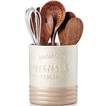 vancasso Sabine Utensil holders for kitchen Counter, 6.2 in Small Ceramic Utensil Crock Storage, Cream-Colored Farmhouse Utensil Organizer for Home Décor