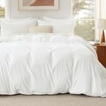 Bedsure Queen Duvet Cover with Fitted Sheet - Soft Double Brushed Bedding Set with Zipper Closure, 6 Pieces, Includes 1 Duvet Cover, 1 Fitted Sheet, 2 Pillow Shams, 2 Pillowcases, NO Comforter, White