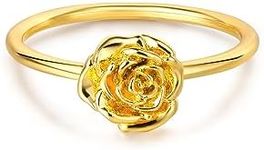 GNIRTSI Gold Birth Flower Ring for Women Rose Bloom Month June 14K Gold Plated Minimalist Stack Thin Band Finger Floral Jewelry Size 6