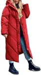 Flygo Womens Long Puffer Coat Long Sleeve Padded Winter Down Coats Hooded Parka Jacket(Red-L)