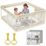 Playpen with Mat, Beige Baby Playpen with Mat, 47x47inch Play Pen with Mat for Babies and Toddlers, Small Baby Playpen with Mat, Small Baby Playpen for Apartment, Play Yard for Babies