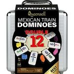 Queensell Mexican Train Dominoes Set with Numbers, Double 12 Dominoes Set for Adults, Mexican Dominoes Train Game - Board Games for Adults and Family - Travel Dominos Set 91 Tiles with Aluminum Case