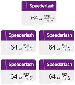 Micro SDXC Memory Card 64GB 5 Pack, Speederlash Camera Plus TF Card with Adapter, 90MB/s Read Speed, 4K UHD&5K Video Support, U1 V30 A1 Rated, for Security Camera, Smartphone, Drone, Tablet, PC