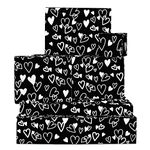 Black Wrapping Paper Birthday Anniversary Valentine - 6 Sheets Gift Wrap - Hearts - For Men Women Him Her - Recyclable - By Central 23