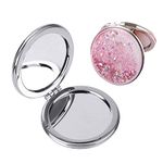 Luxurious Compact Makeup Mirror - Fniise Elegant Quicksand Glitter Small Mirror (Pink)