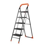 CIPLAPLAST Heavy Duty Folding Ladder with Wide Steps | Lifestyle 5 Steps Foldable Ladder | Slip-Resistant | High Strength Long Durable Ladder for Home, Kitchen | (Black & Orange)