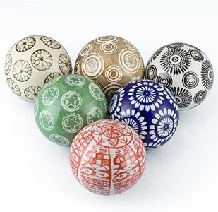 Sanbege Decorative Porcelain Balls, 3" Centerpiece Balls Set, Floating Ceramic Orbs Spheres for Bowl, Vase, Basket, Dish, Fish Tank, Home Decor, Pack of 6 (Assorted Geometric)