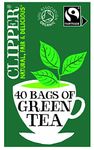 Clipper Organic Pure Green Tea Bags | Box of 40 Teabags | Organic Tea for Home & Office | Eco-Conscious, Fair Trade Tea | Natural, Unbleached, Plant-Based, Compostable & Biodegradable Tea Bags