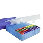 ALWSCI 100 Well Microtube Storage Box, Polypropylene Lockable Vial Holder Rack for 1.5/1.8/2ml Microcentrifuge Tubes and Autosampler Vials Samples, Blue, 1 Pack