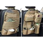 wrumava Car Seat Back Organizer, Tactical Molle Nylon Vehicle Panel Universal Fit Car Backseat Cover Protector (Olny Tan molle seat organizer)