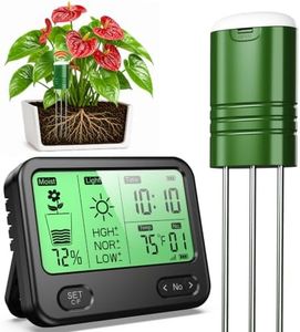 4-in-1 Soil Moisture Meter for Plants ,Soil Temperature /Moisture /Sunlight Time, Large Screen, Garden Soil Tester for Lawn, Farm, Houseplants,Wireless Indoor/Outdoor Plant Water Meter (Dark Black)