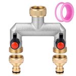 Zocipro Brass 2 Way Outside Tap Splitter, 3/4" Hose Tap Splitter Connection with 2 Individual Valves & Faucet Adapter, Outdoor Tap Connector for Garden Kitchen Faucet, Watering System