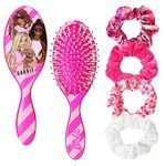 Barbie Hair Brush and 4 Scrunchies Set - Detangling Brush and Elastic Hair Ties for Girls Ages 3+