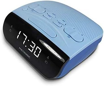 Metronic 477033 Radio Réveil Double Alarmes Tuner AM/FM et Fonctions Sleep/Snooze, Piles de Sauvegarde de l'heure, mémoire 10 AM + 10 FM - Gris Bleu