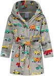 Tunoluker Kids Boys Girls Flannel Hooded Bathrobe Toddler Robe Pajamas Sleepwear Gray Excavator 4-5T