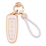 EKALA for Ford Key Fob Cover with Keychain Lanyard, 5 Buttons Soft TPU Keys Shells White Key Fob Cover Compatible with Ford Edge Focus Flex Explorer Taurus Lincoln MKS MKT MKX(Frd-5L)