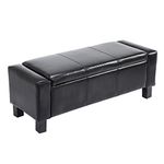 HOMCOM 833-200BK 42” Deluxe Faux Leather Padded Storage Ottoman Bench Foot Stool Seat Chair with Organizer, Black